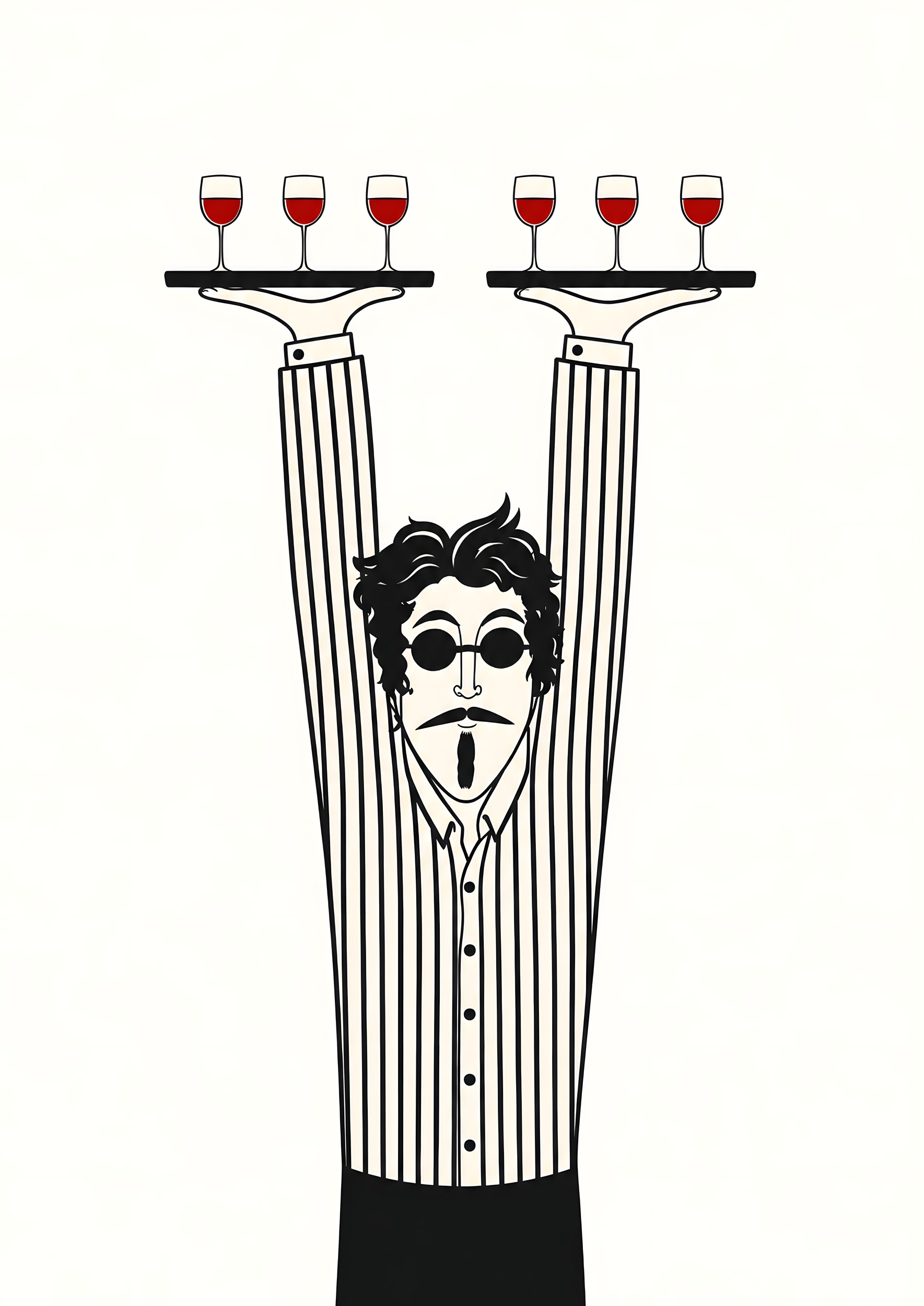 Stylized Waiter Carrying Two Trays of Red Wine by DJROMADJI ABLAMVI BEAU-GARE — canvas wall art
