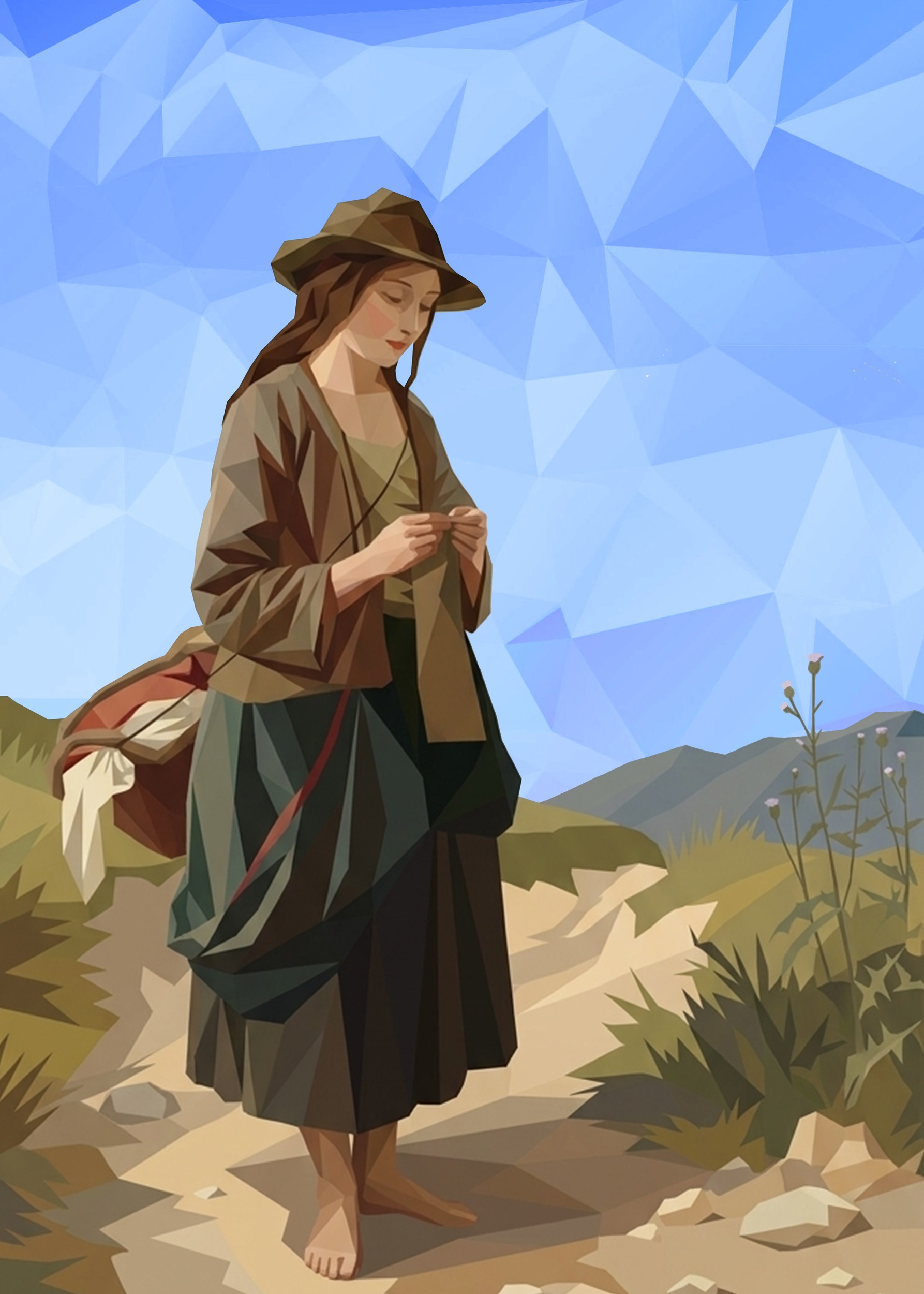 Rural Woman Knitting by Low Profile — canvas wall art