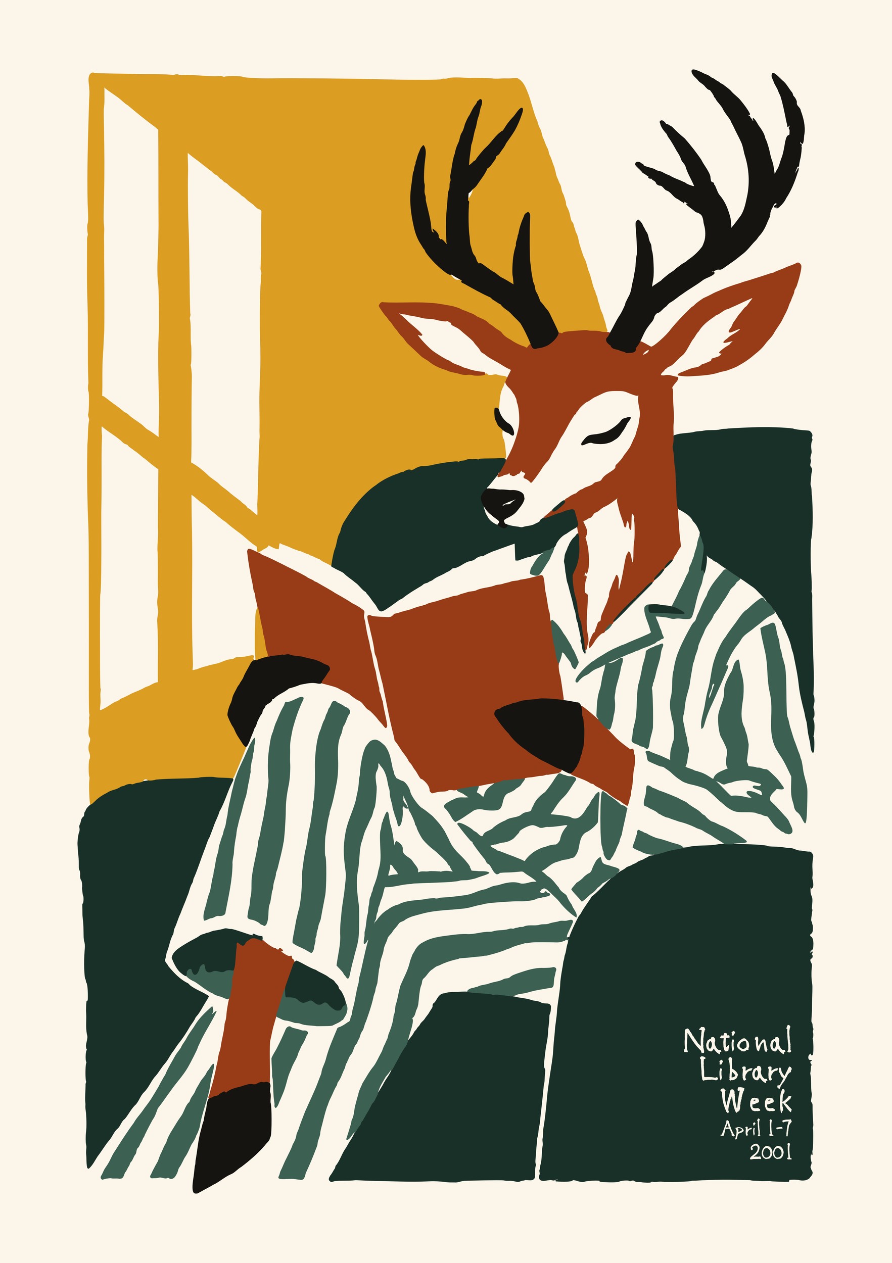 Deer Reading Book by Patryk Krygowski — canvas wall art