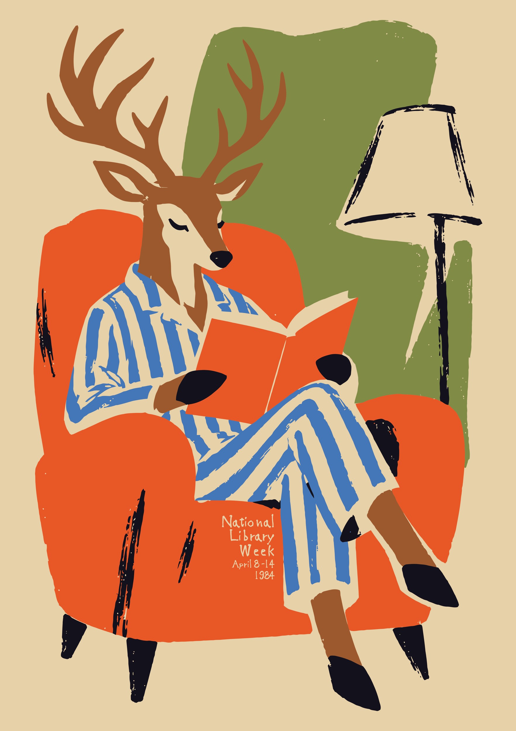 Deer Reads in Armchair by Patryk Krygowski — canvas wall art