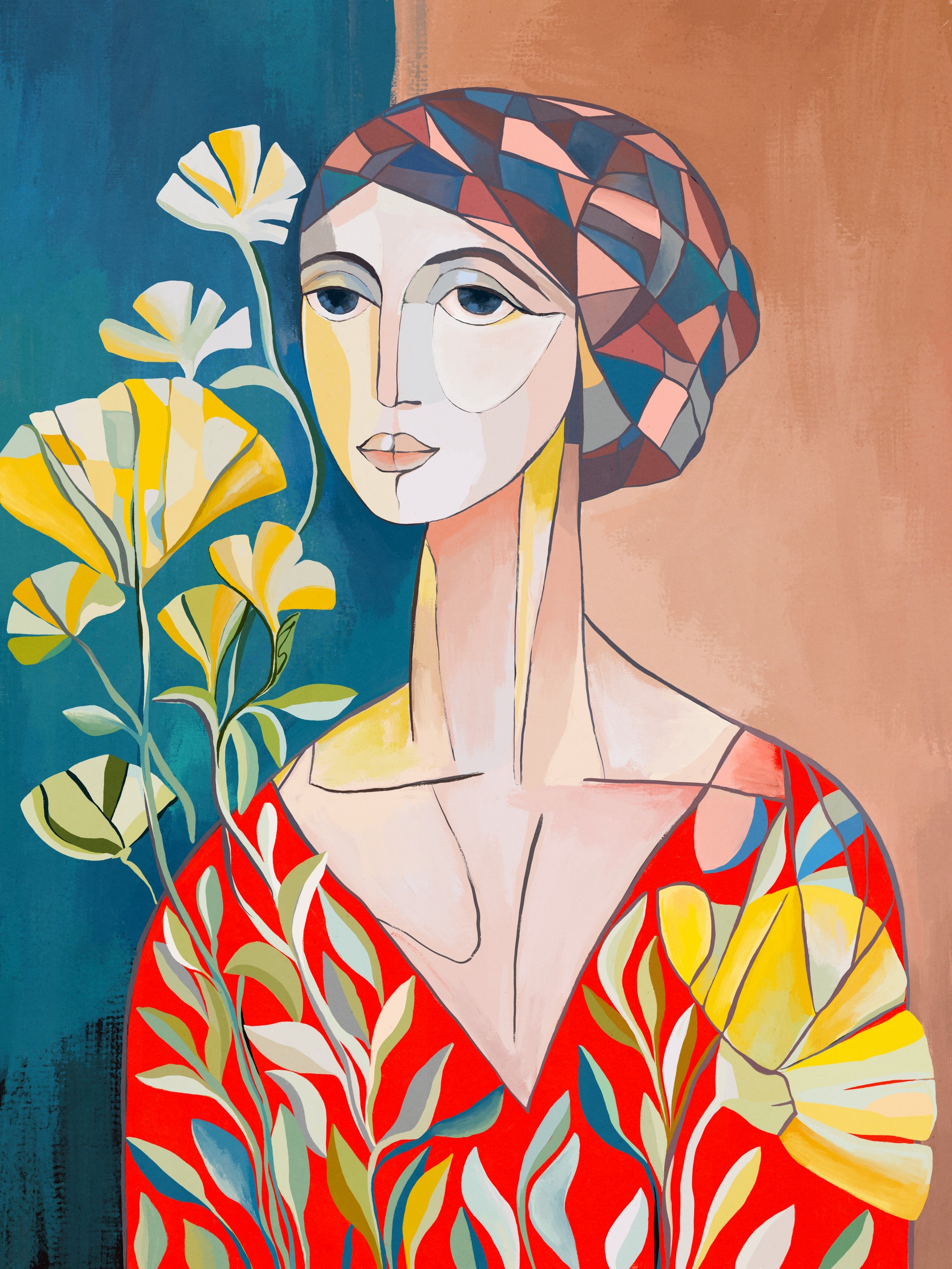 Abstract Woman with Flowers by CATS AND DOTZ — canvas wall art