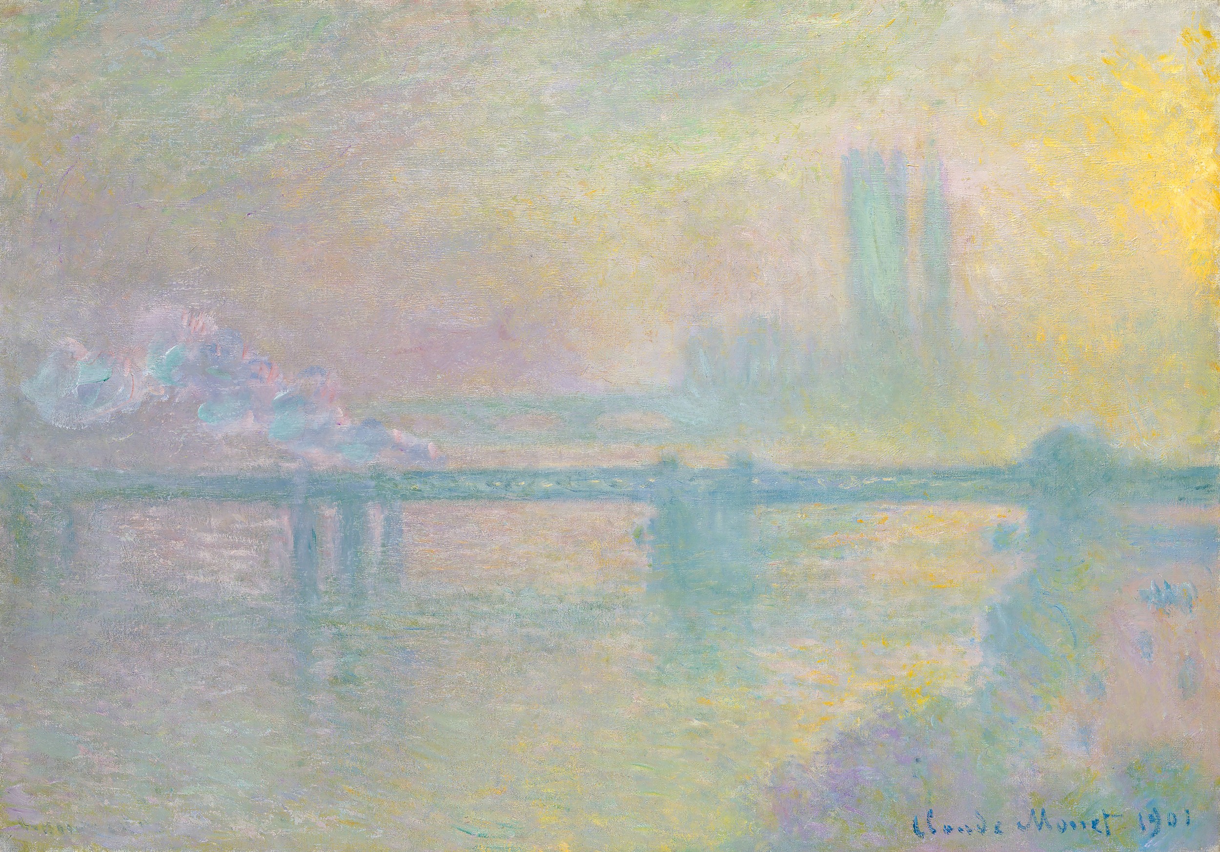 Misty Thames Bridge by Claude Monet — canvas wall art