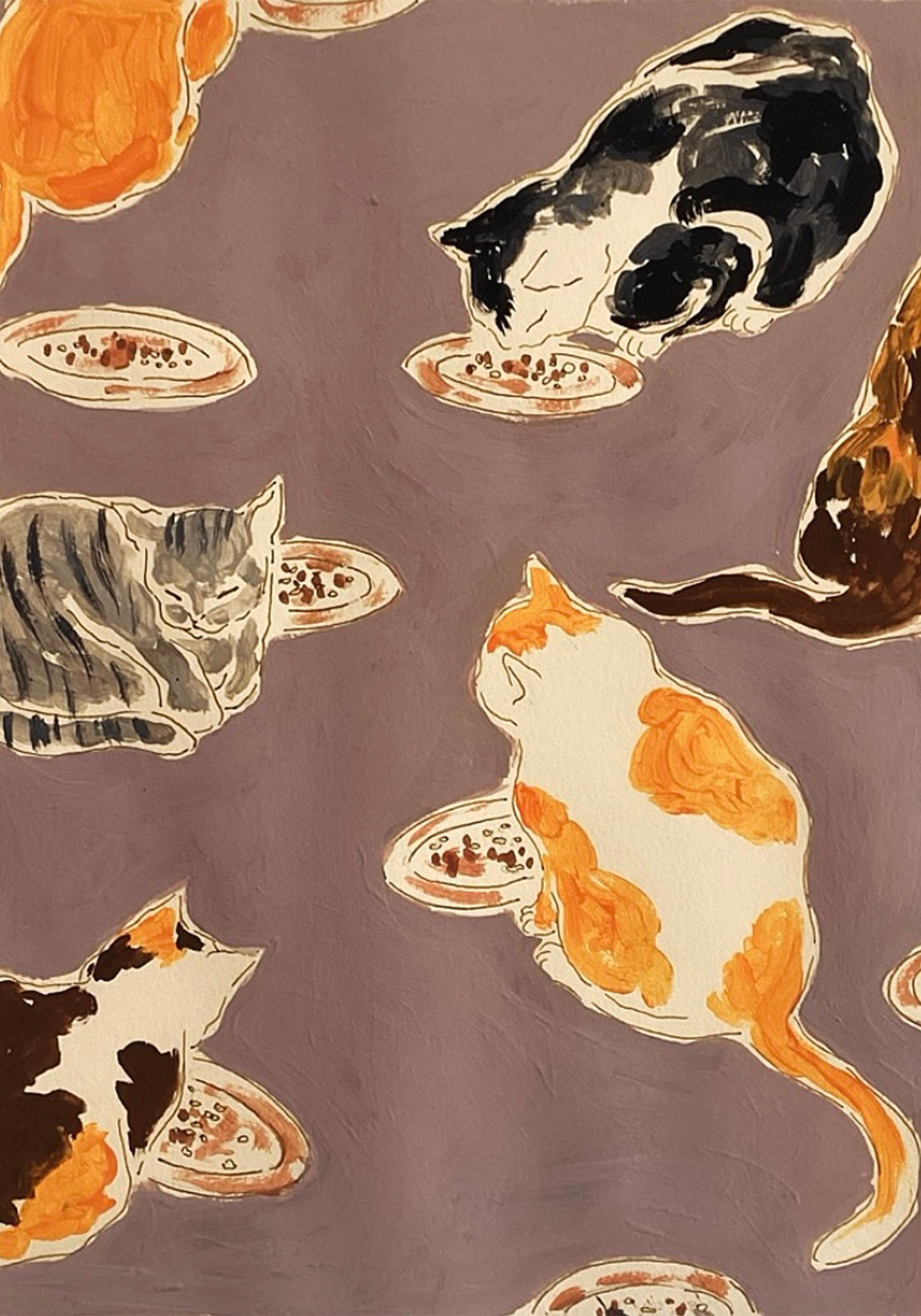 Cats Eating Dinner by Rushati Chowdhury — canvas wall art