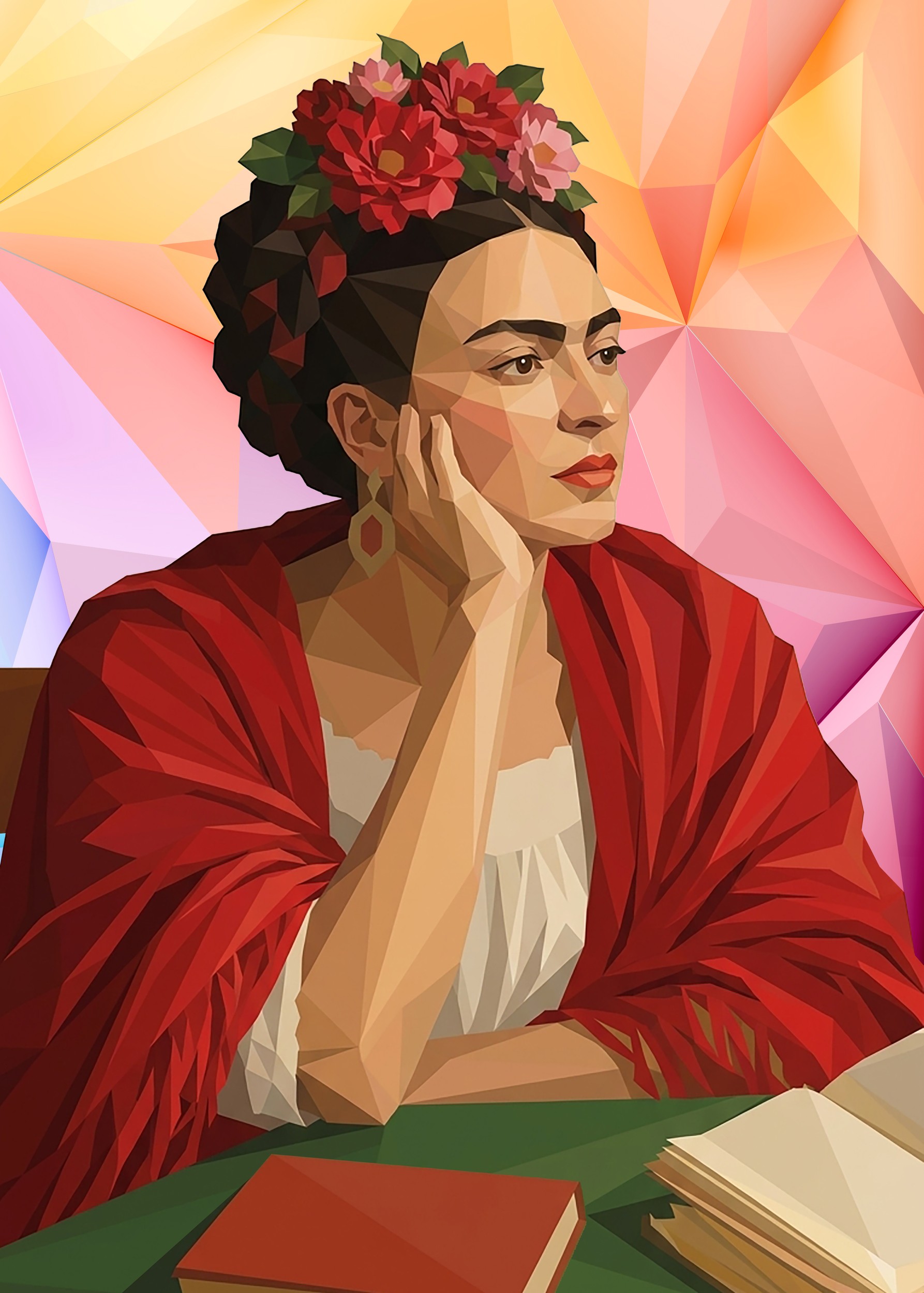 Geometric Woman With Flowers by Low Profile — canvas wall art