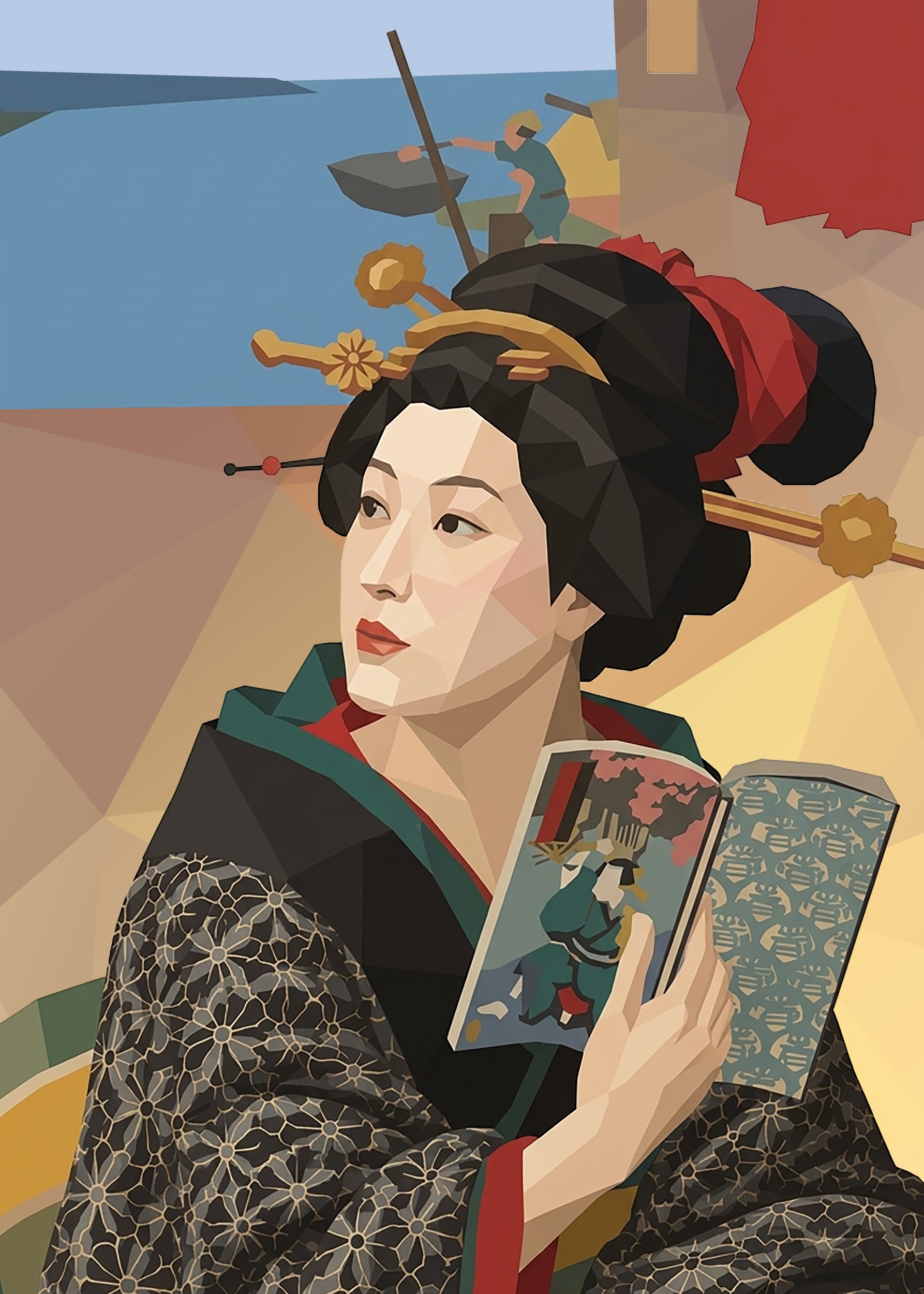 Japanese Woman Reading by Low Profile — canvas wall art
