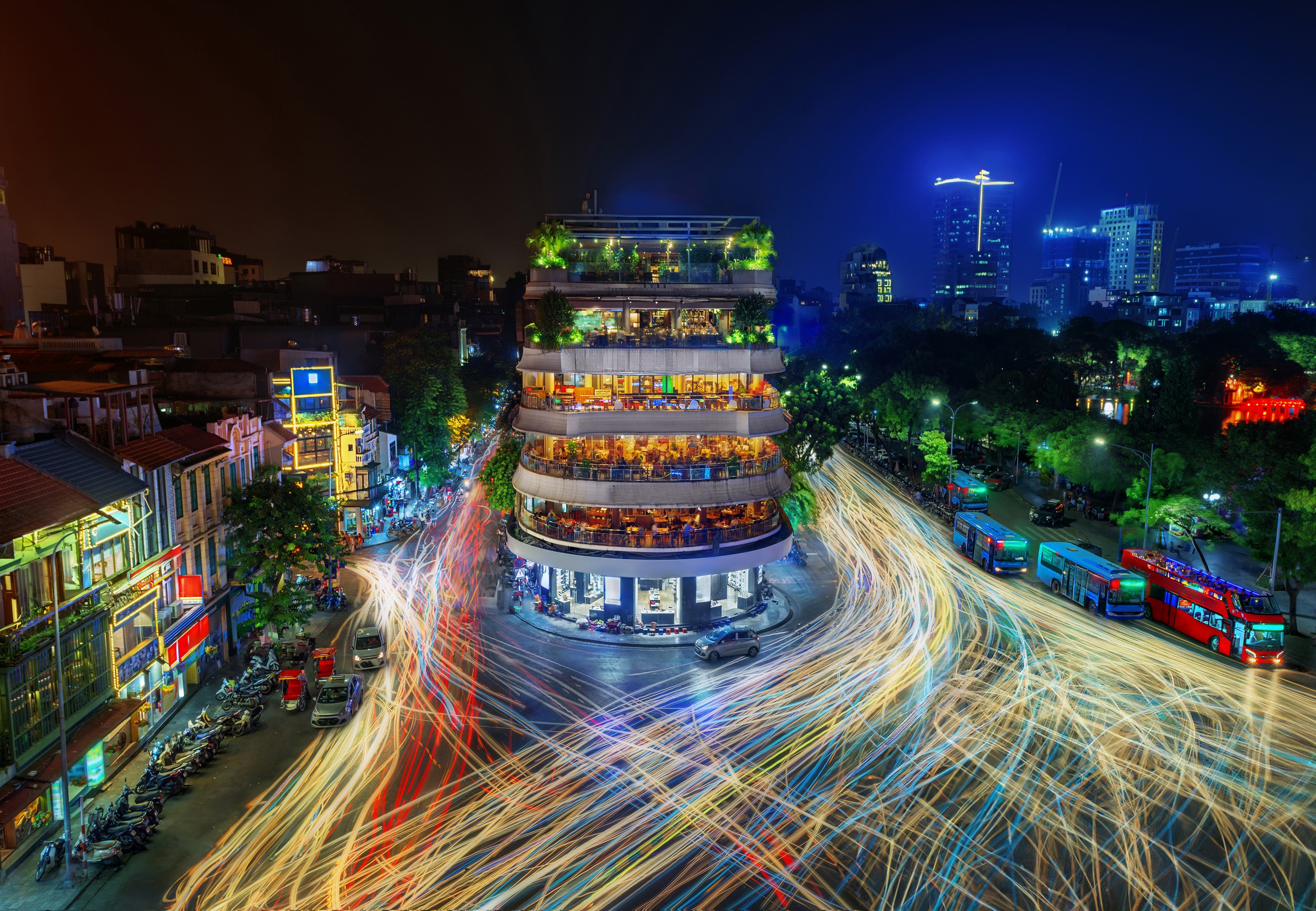 Hanoi Night Light Trails by ADDICTIVE STOCK CREATIVES — canvas wall art