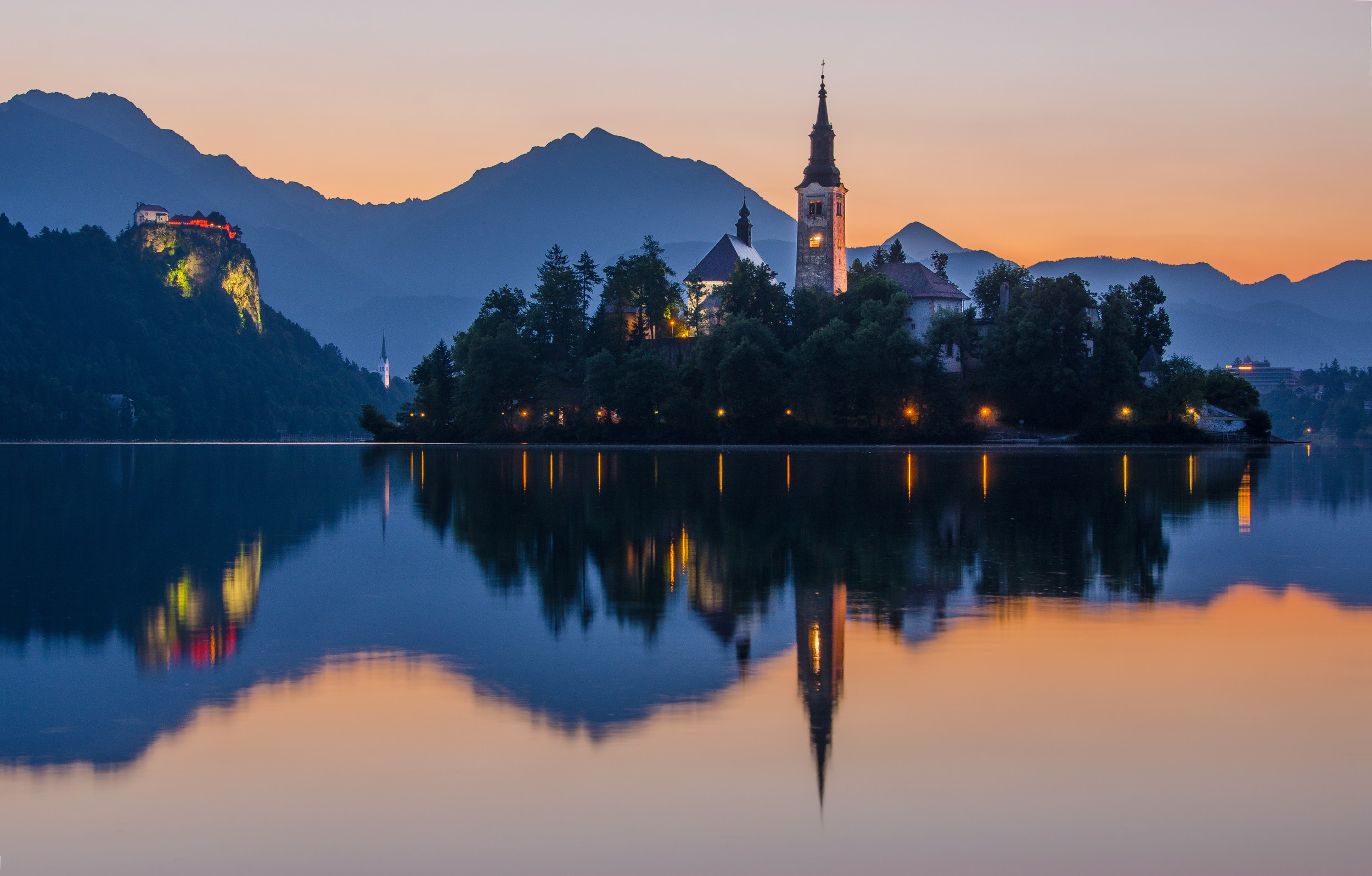 Lake Bled Twilight Reflection by ADDICTIVE STOCK CREATIVES — canvas wall art