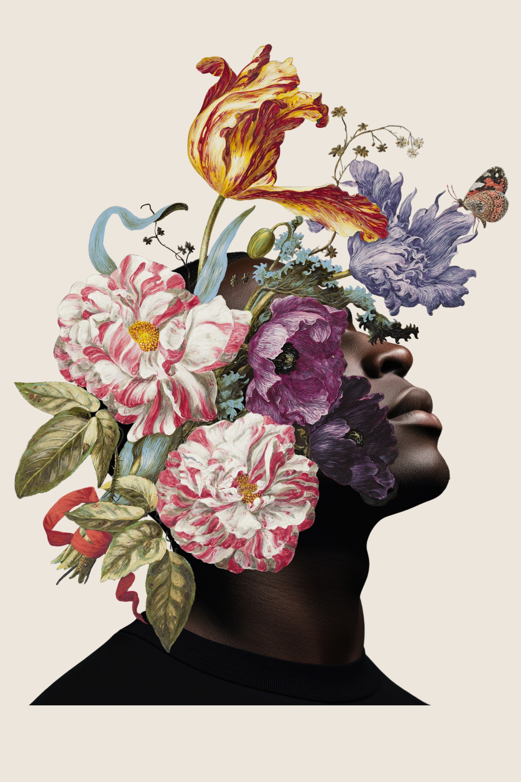 Floral Portrait Man by Marja van den Hurk — canvas wall art