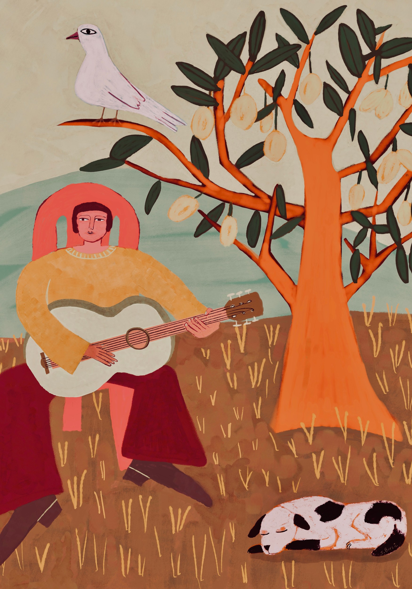 Folk Music Under Olive Tree by Sharyn Bursic — canvas wall art