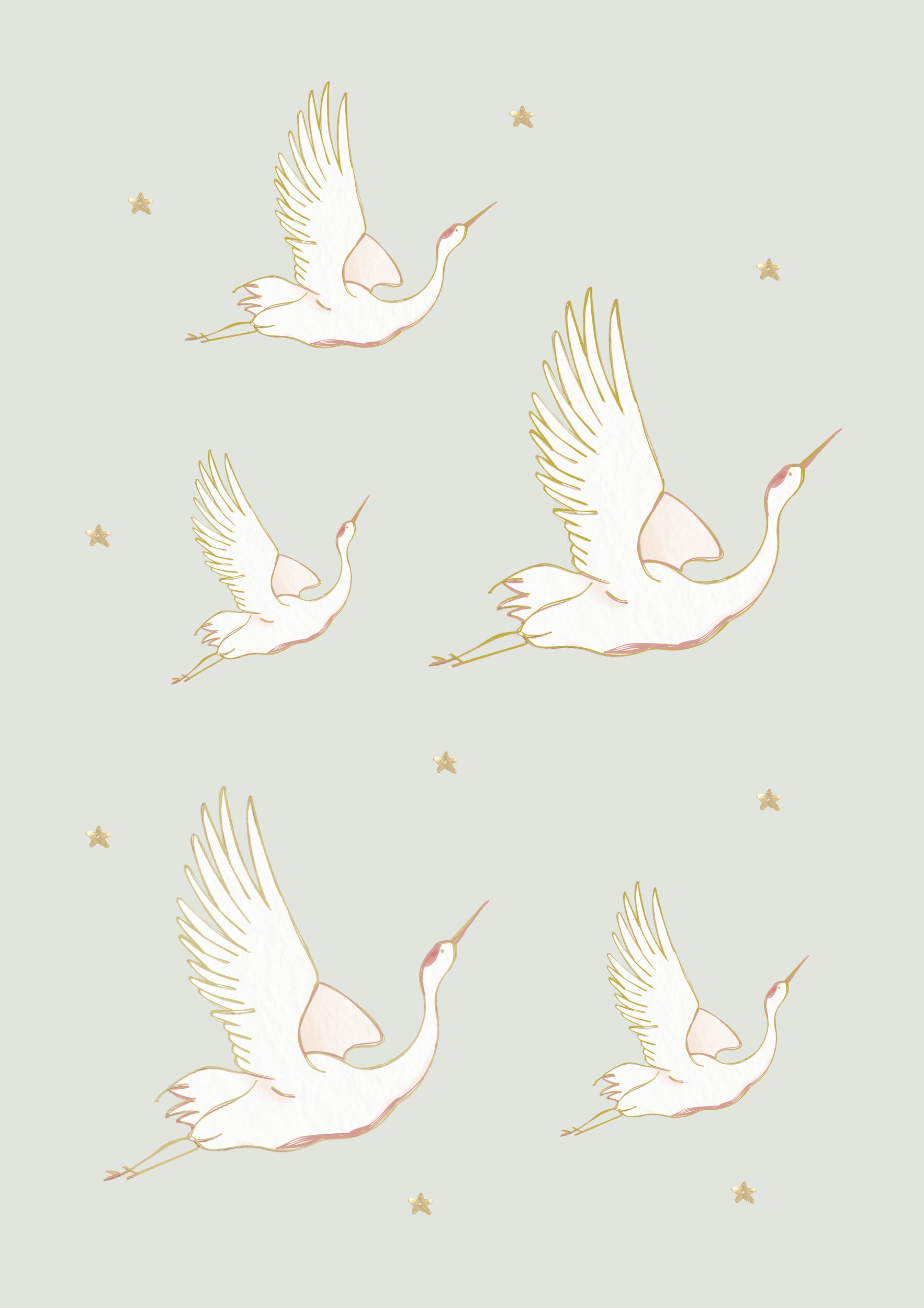 Flying Cranes and Stars by Little Light Studio — canvas wall art