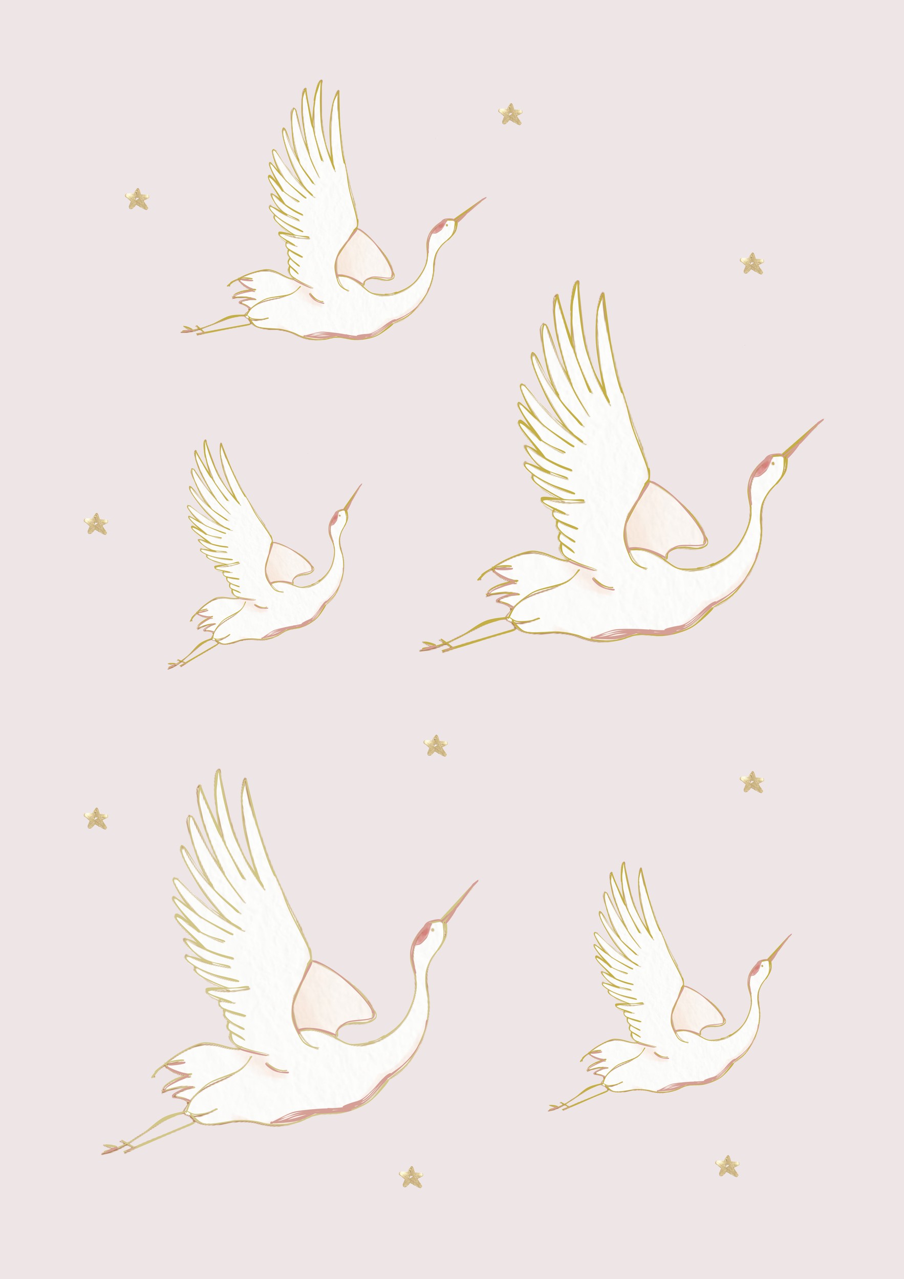 Golden Cranes Pink Sky by Little Light Studio — canvas wall art