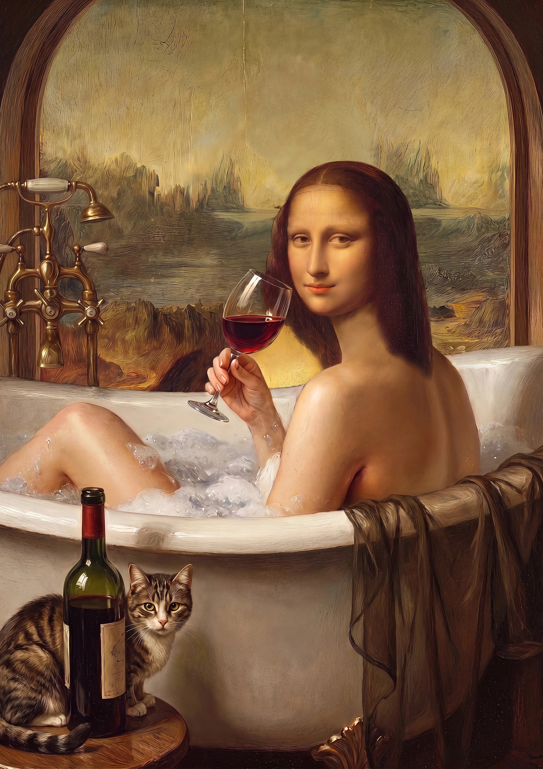 Mona Lisa Bubble Bath by Niky Rahner — canvas wall art