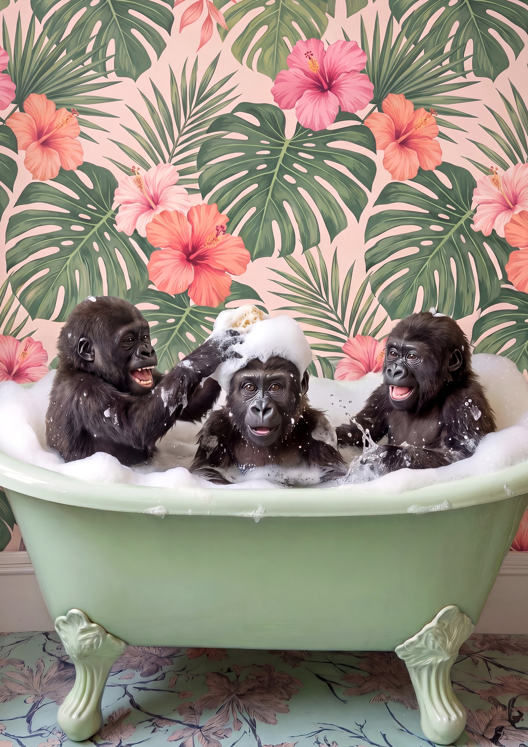 Playful Gorilla Bath Time by Niky Rahner — canvas wall art