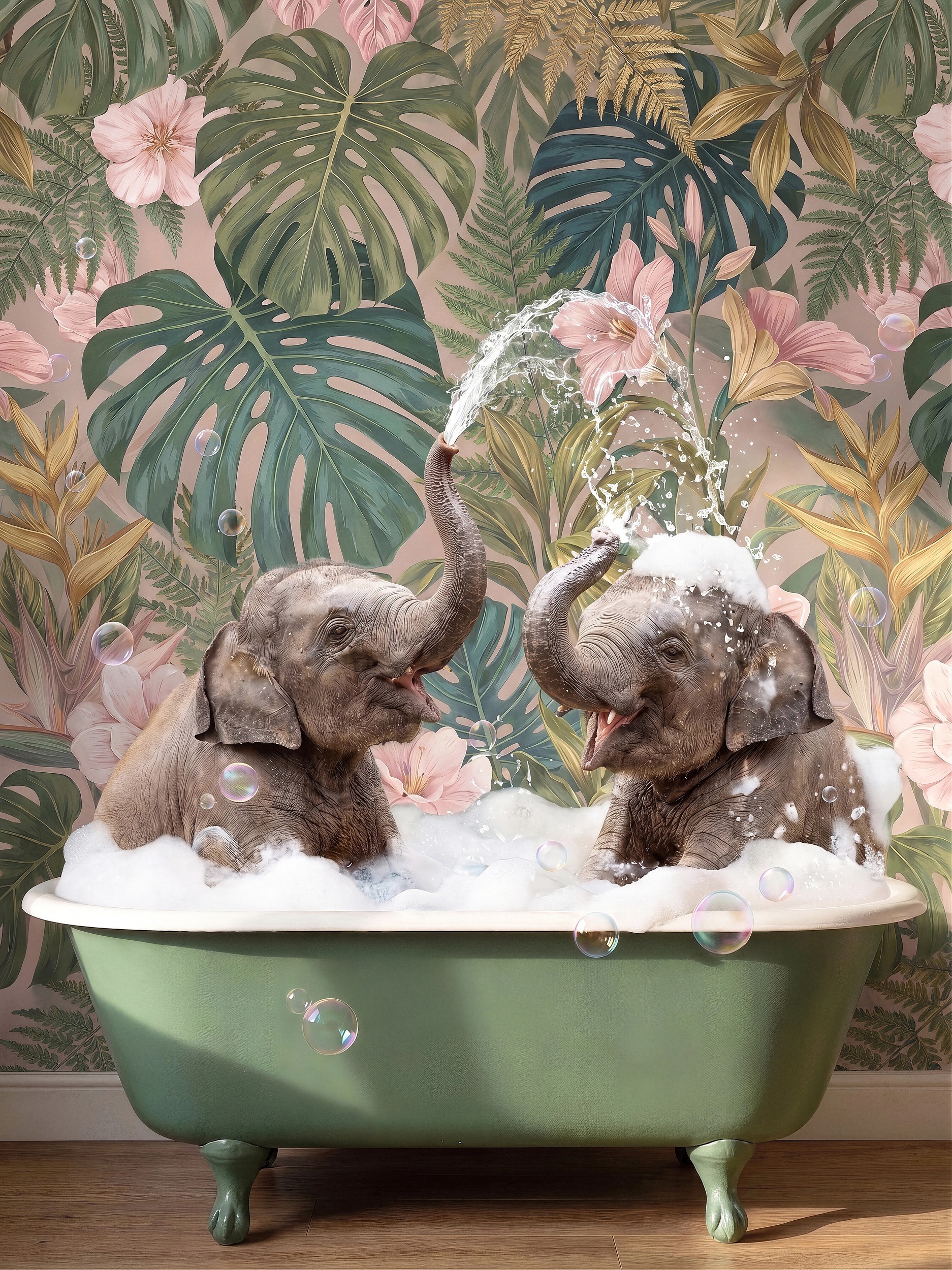 Baby Elephant Bubble Bath by Niky Rahner — canvas wall art
