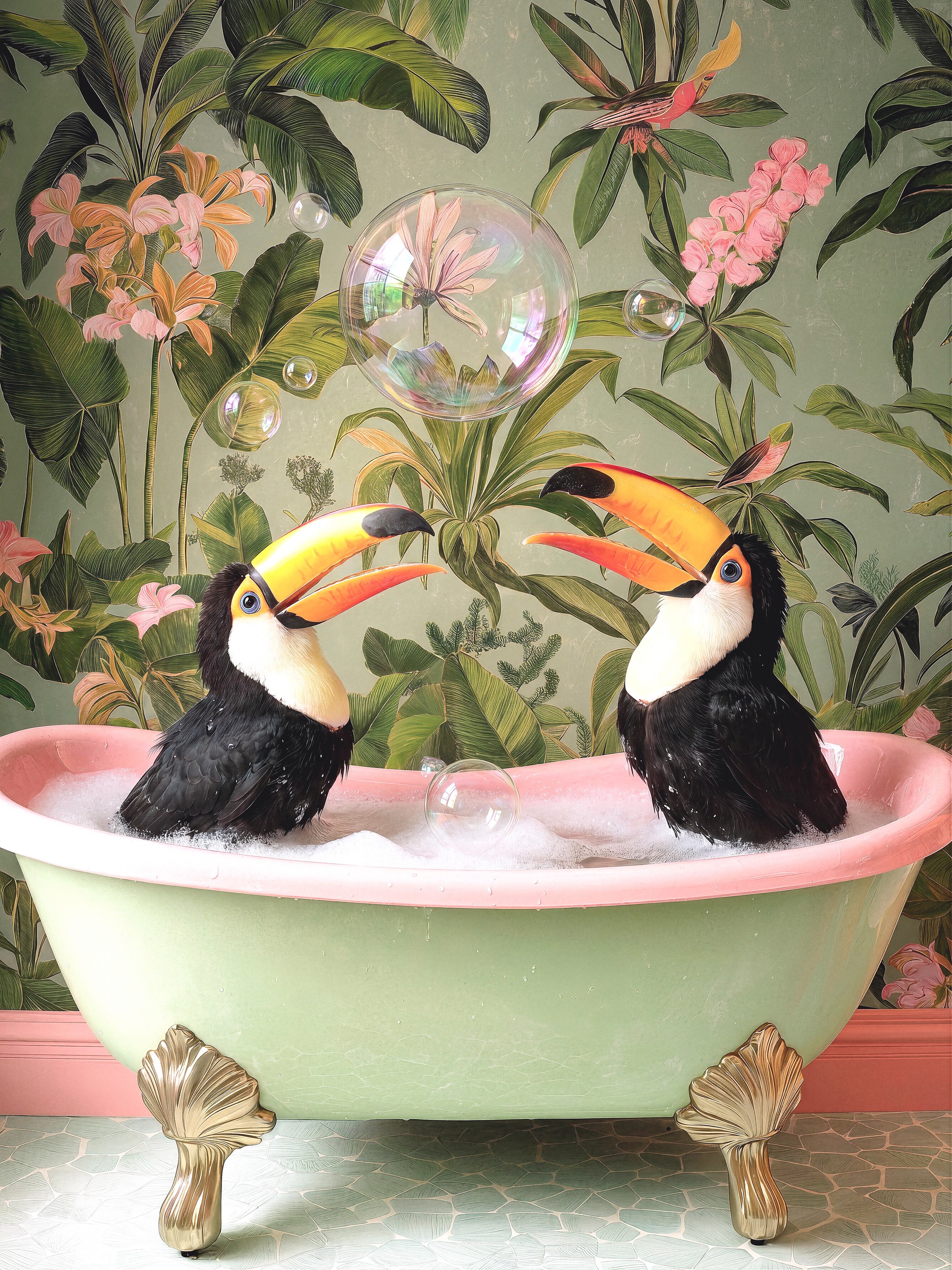 Toucans Bubble Bath by Niky Rahner — canvas wall art