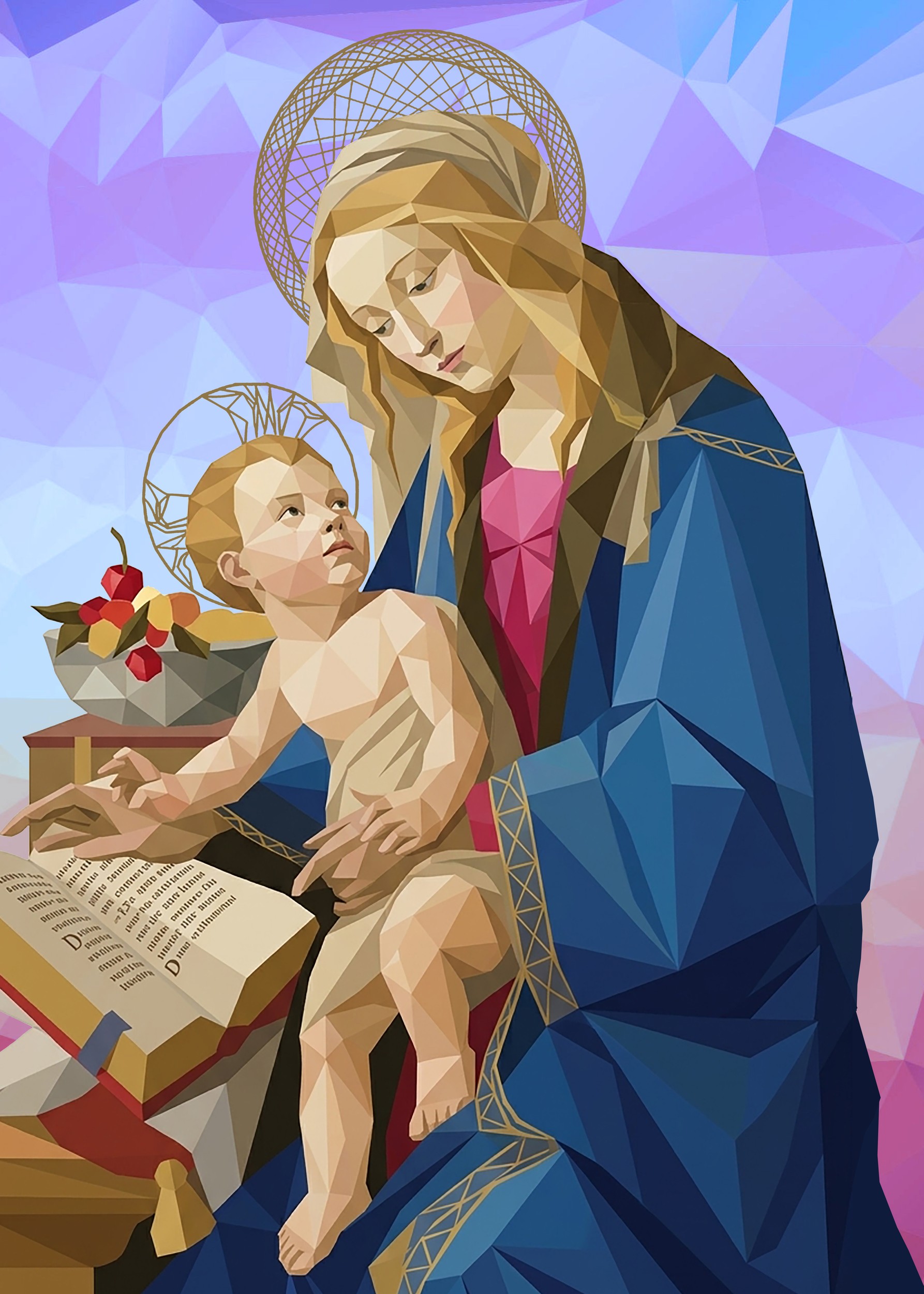 The Virgin and Child (the Madonna of the Book)   Sandro Botticelli (1480) Lowpoly by Low Profile — canvas wall art