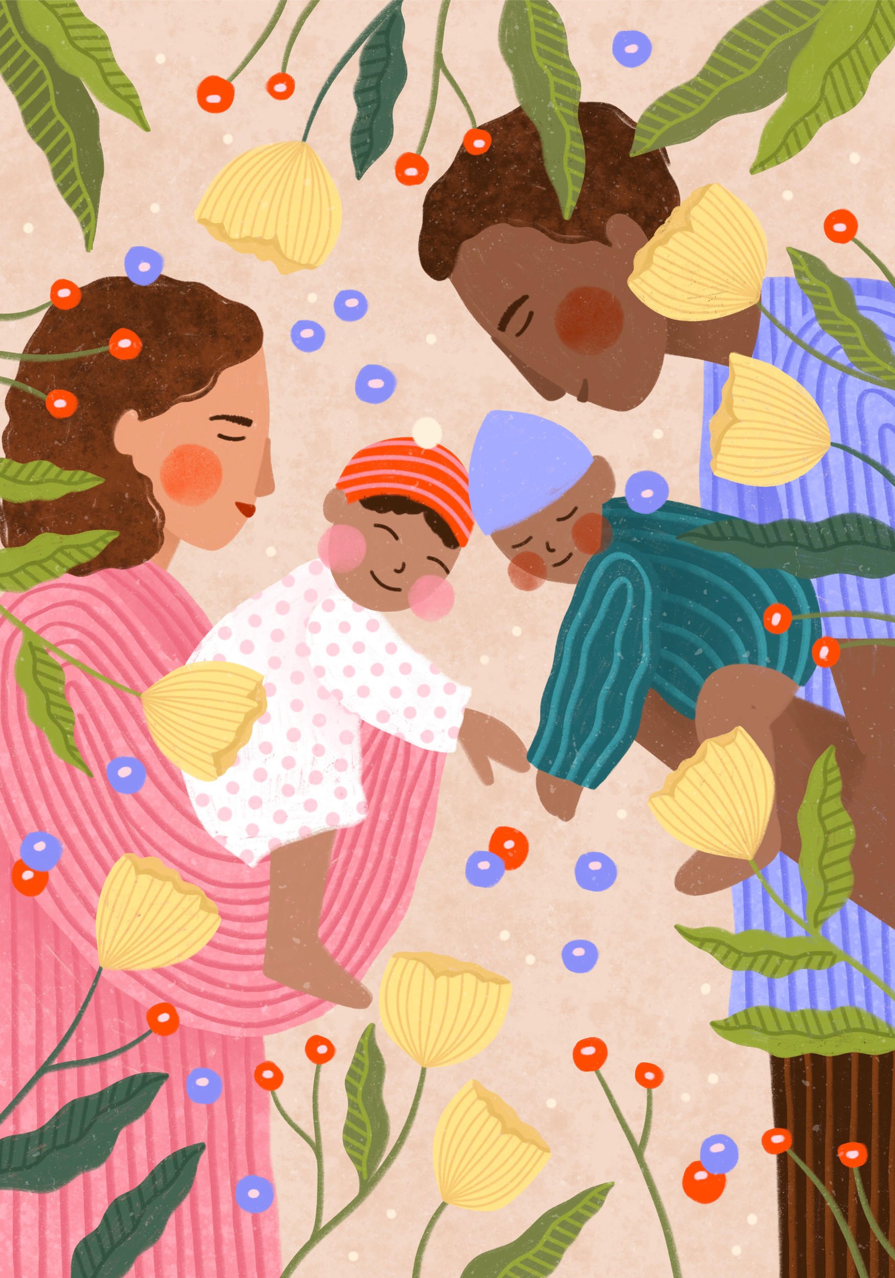 Happy Family Floral Embrace by Bea Müller — canvas wall art