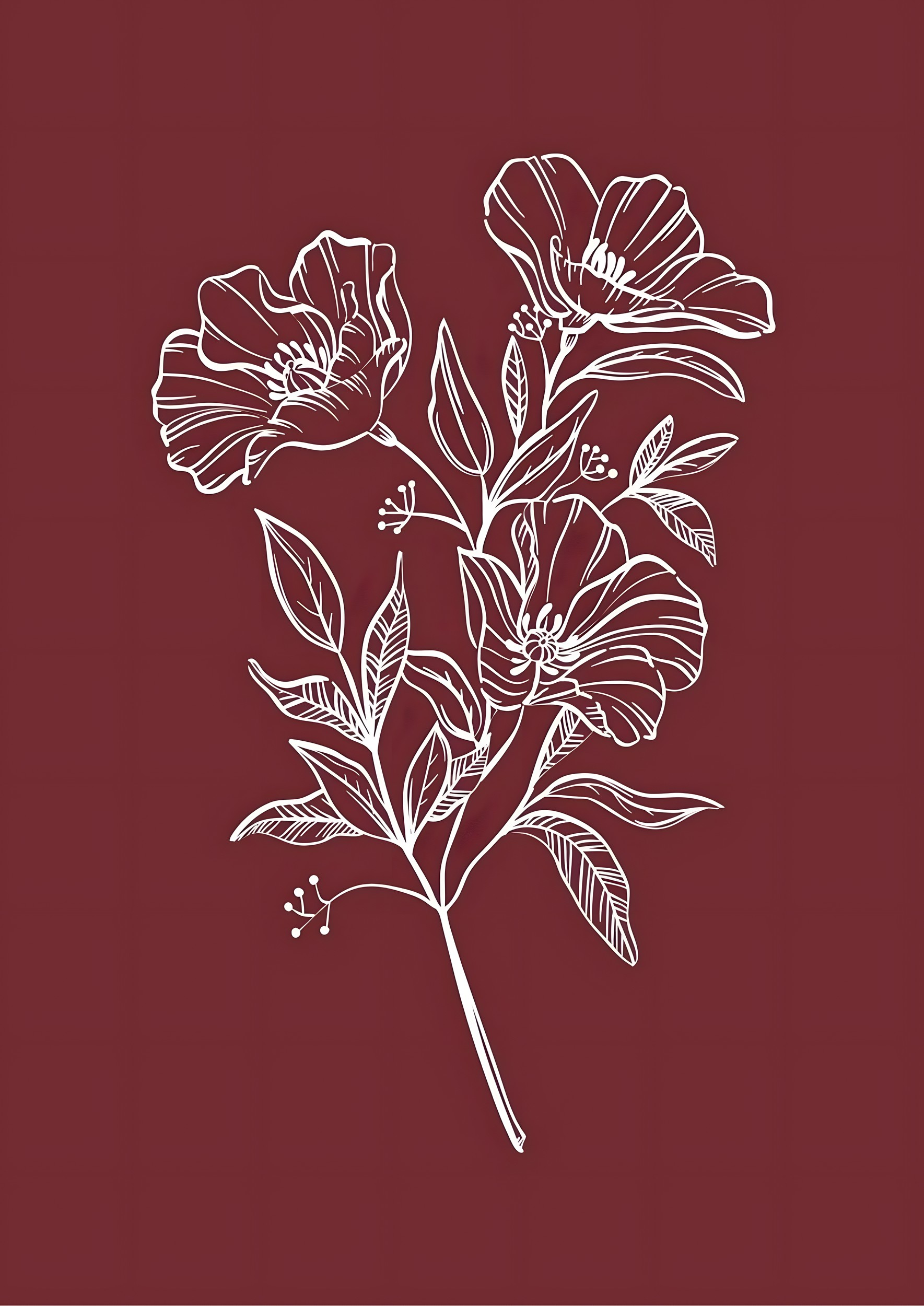 White Floral Line Art by Borior — canvas wall art
