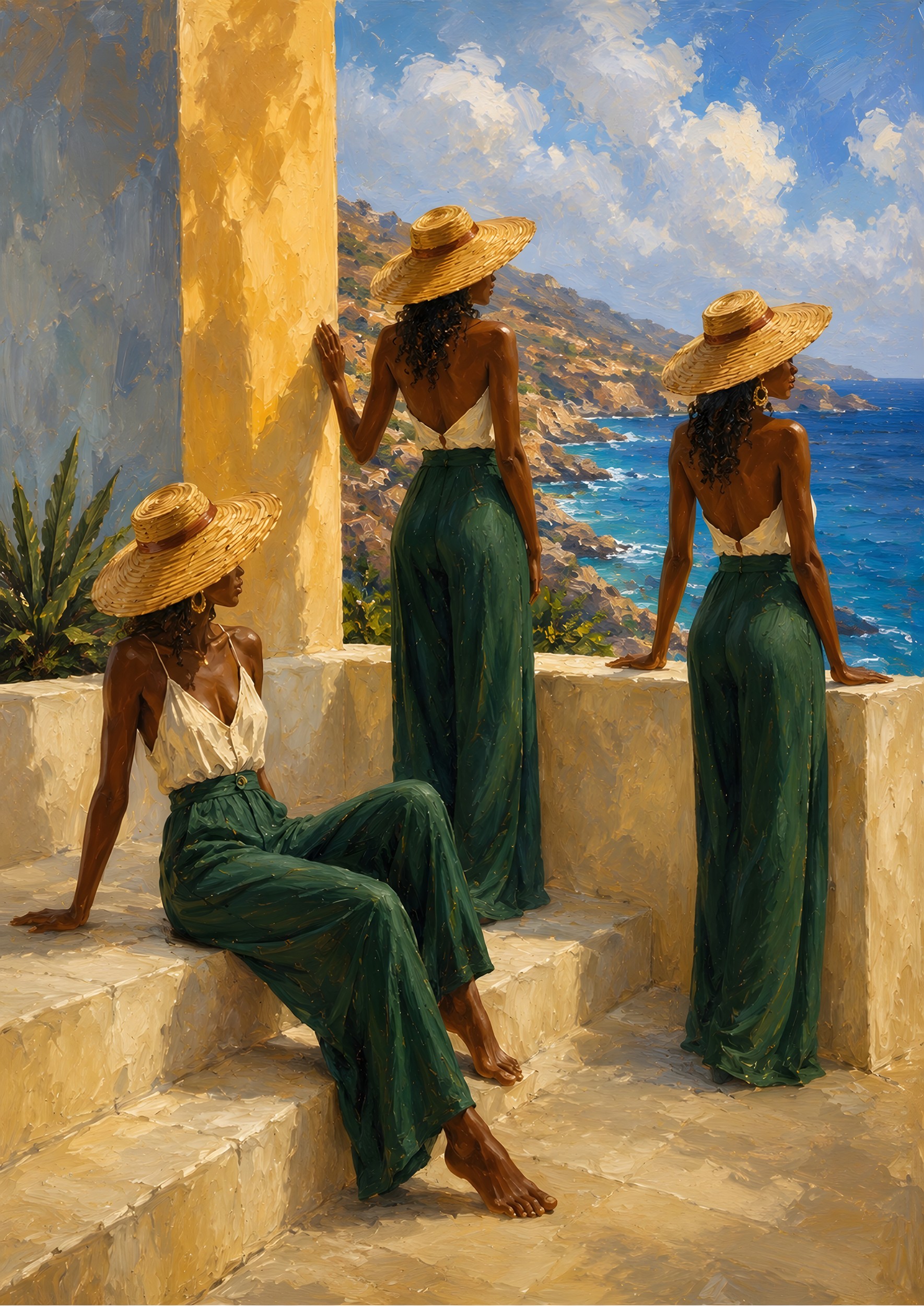 Women on Mediterranean Coast by Borior — canvas wall art