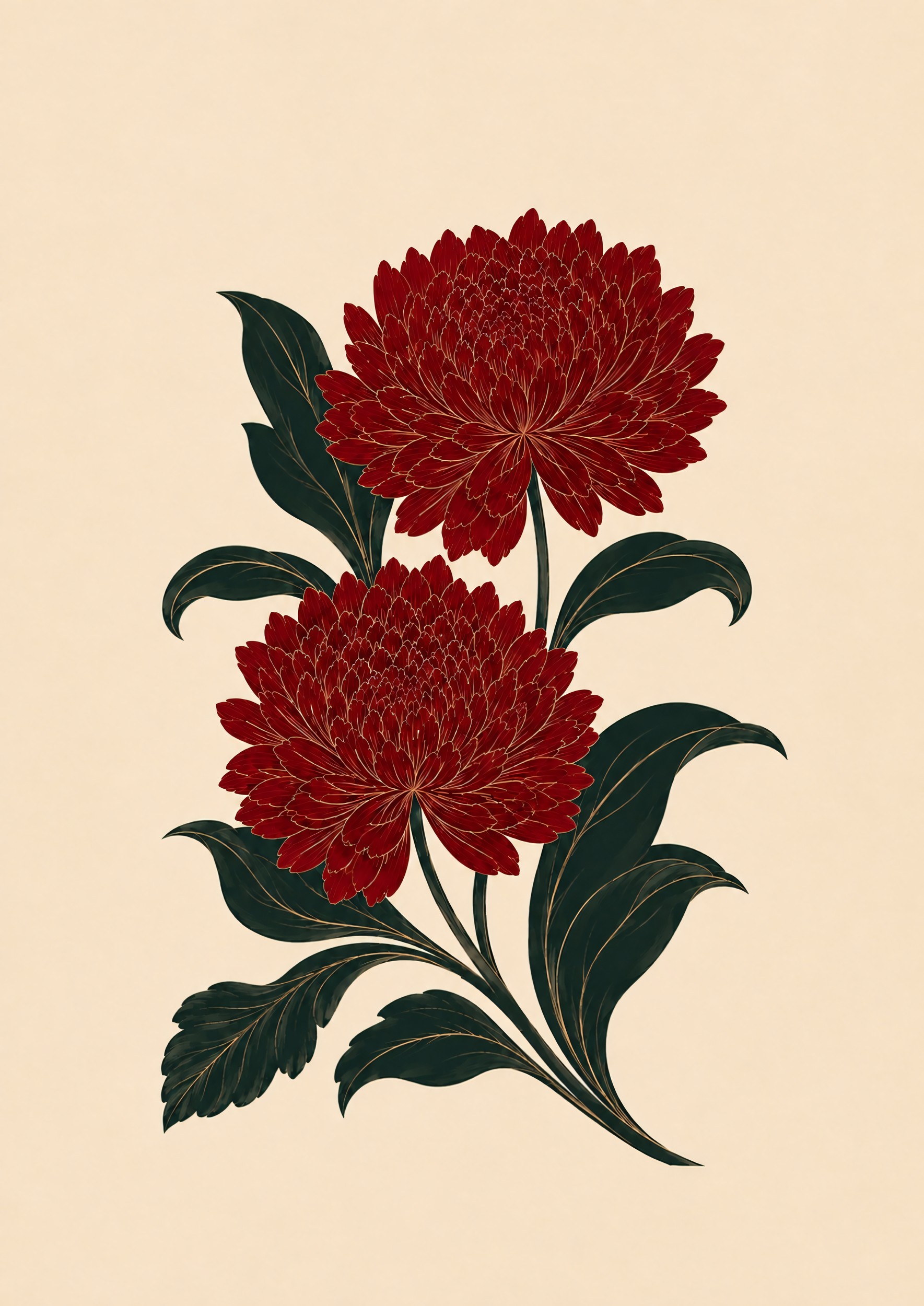 Red Chrysanthemum Blooms by Borior — canvas wall art