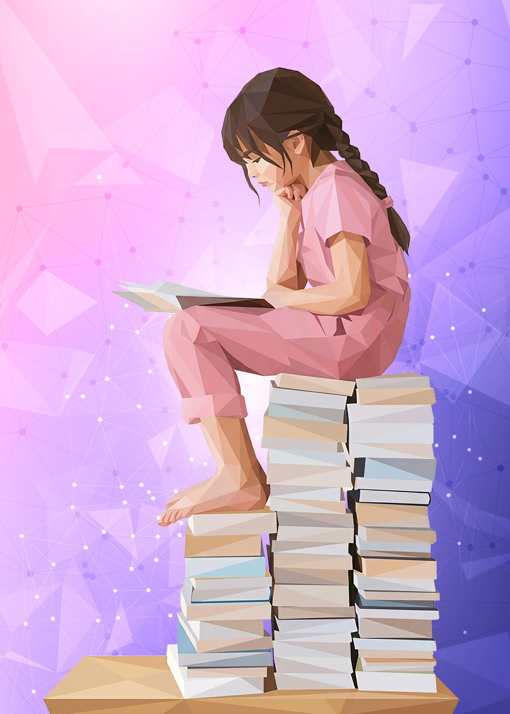 Girl Reading Books by Low Profile — canvas wall art