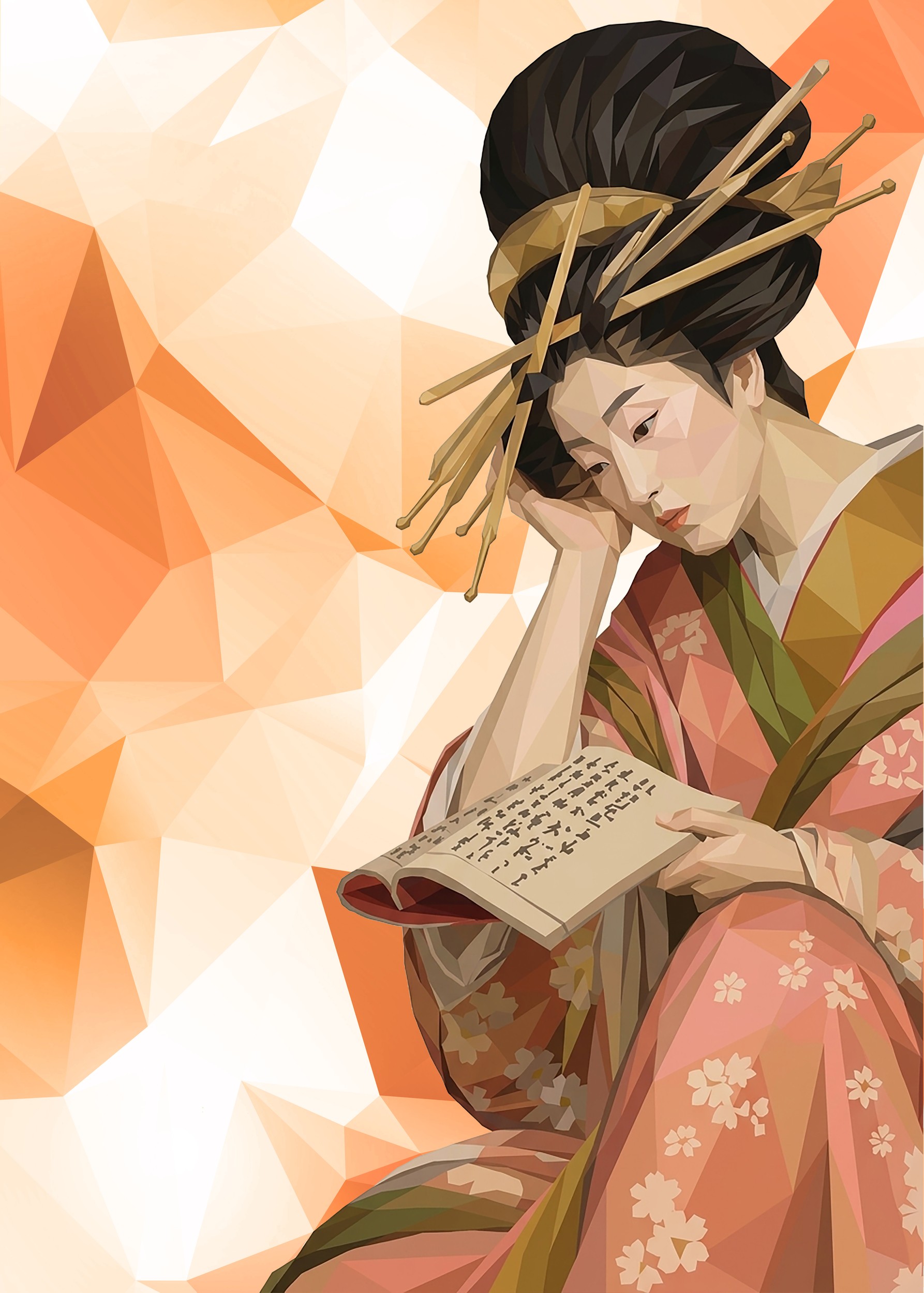 Serene Geisha Reading by Low Profile — canvas wall art